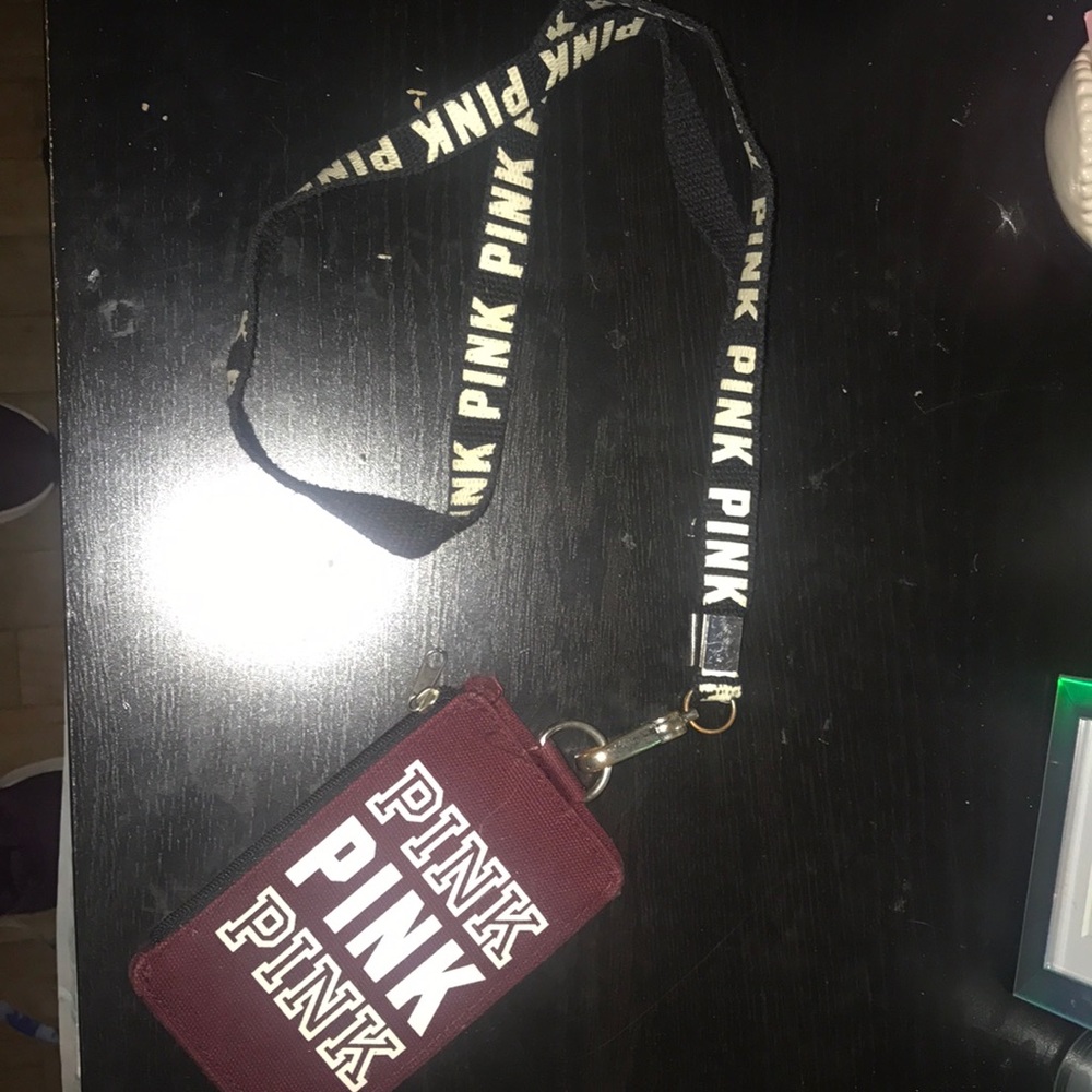 Pink maroon lanyard id wallet